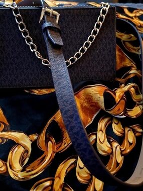 Michael Kors Black Crossbody with Gold Chain Detail